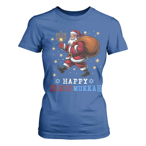 Funny Christmas Hanukkah T Shirt For Women Happy Chrismukkah Santa Menorah TS11 Royal Blue Print Your Wear