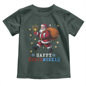 Funny Christmas Hanukkah Toddler T Shirt Happy Chrismukkah Santa Menorah TS11 Dark Forest Green Print Your Wear