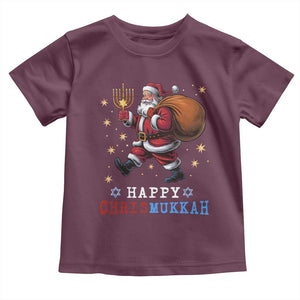 Funny Christmas Hanukkah Toddler T Shirt Happy Chrismukkah Santa Menorah TS11 Maroon Print Your Wear