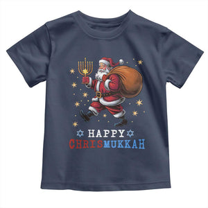 Funny Christmas Hanukkah Toddler T Shirt Happy Chrismukkah Santa Menorah TS11 Navy Print Your Wear