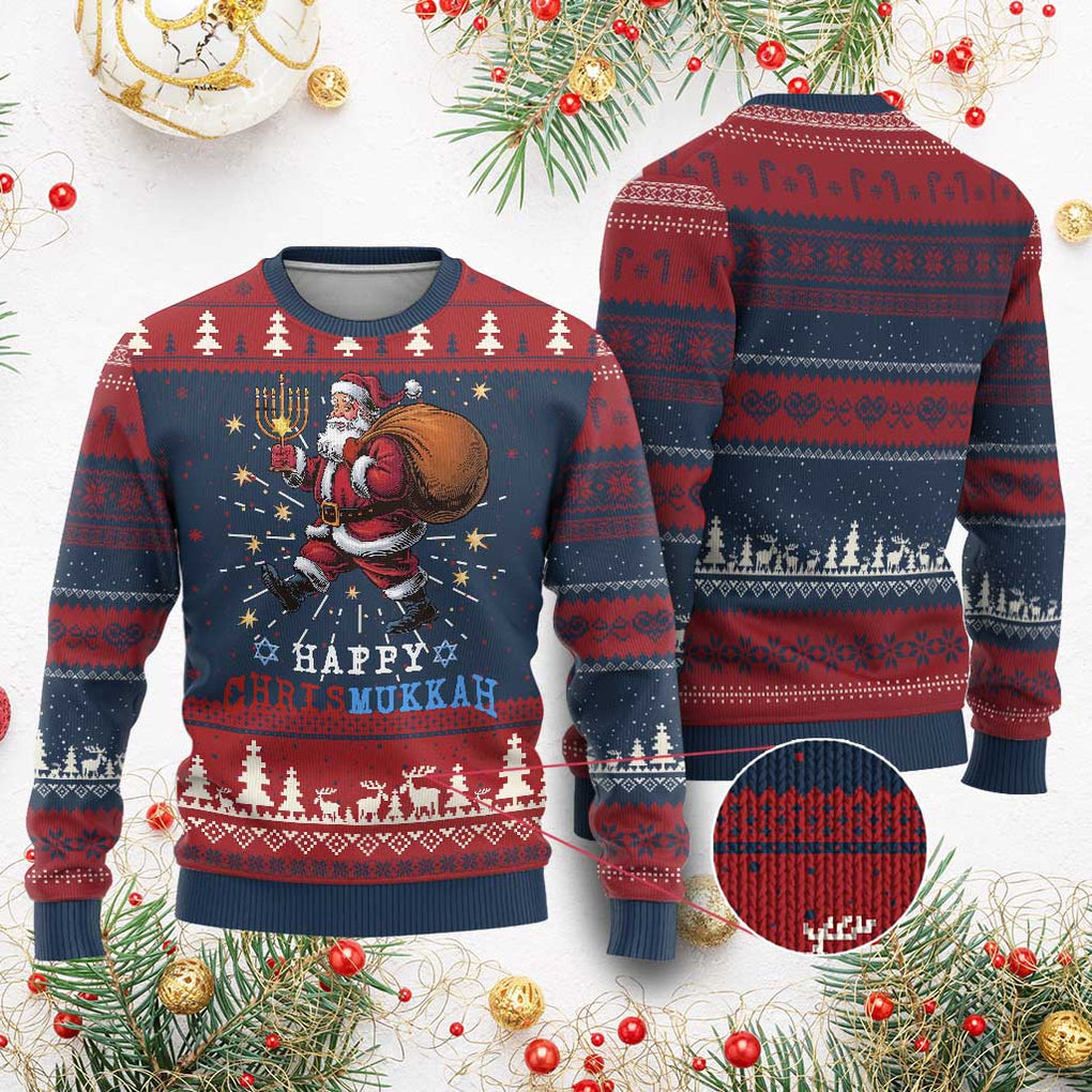 Funny Xmas Hanukkah Ugly Christmas Sweater Happy Chrismukkah Santa Menorah TS11 Burgundy Print Your Wear
