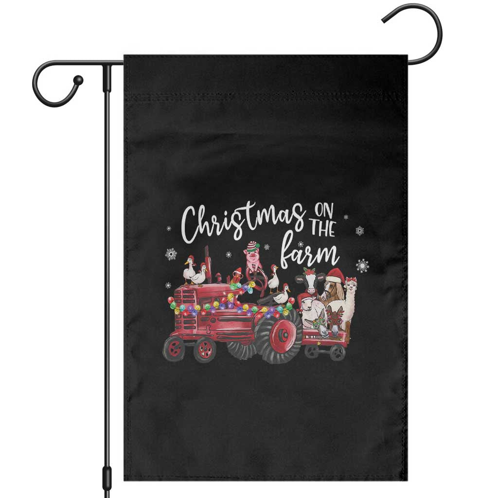 Funny Christmas On The Farm Garden Flag Vintage Red Tractor Livestock TS11 Black Print Your Wear