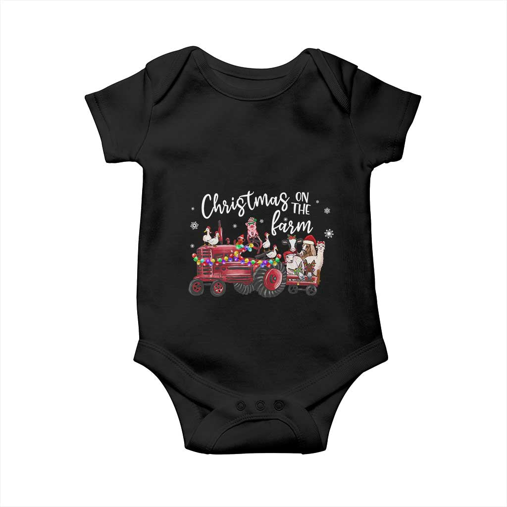 Funny Christmas On The Farm Baby Onesie Vintage Red Tractor Livestock TS11 Black Print Your Wear