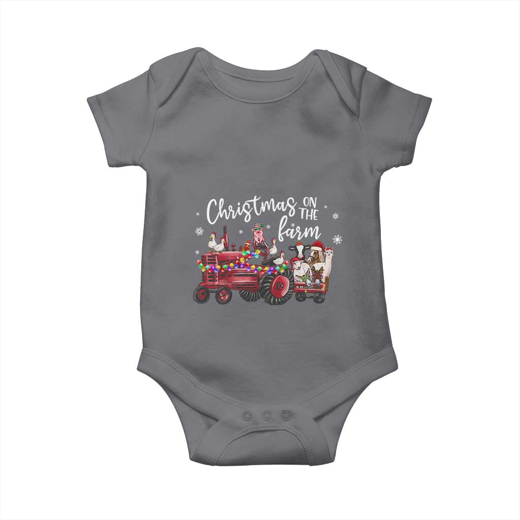 Funny Christmas On The Farm Baby Onesie Vintage Red Tractor Livestock TS11 Charcoal Print Your Wear