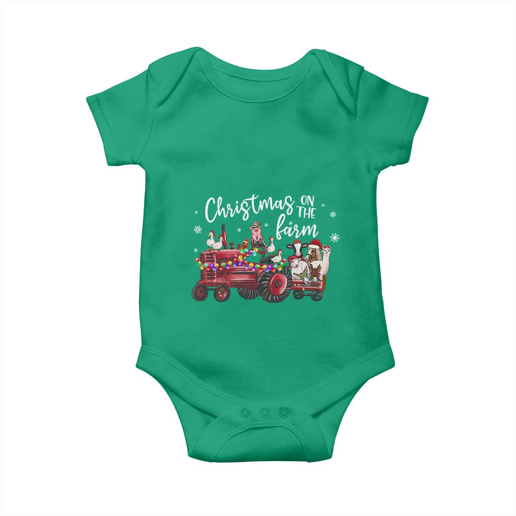 Funny Christmas On The Farm Baby Onesie Vintage Red Tractor Livestock TS11 Irish Green Print Your Wear