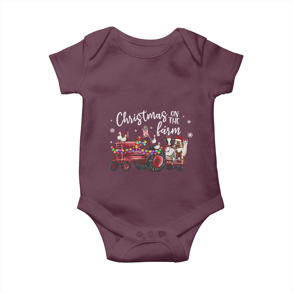 Funny Christmas On The Farm Baby Onesie Vintage Red Tractor Livestock TS11 Maroon Print Your Wear