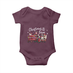 Funny Christmas On The Farm Baby Onesie Vintage Red Tractor Livestock TS11 Maroon Print Your Wear