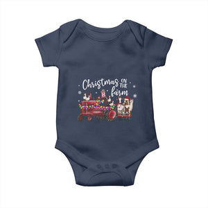 Funny Christmas On The Farm Baby Onesie Vintage Red Tractor Livestock TS11 Navy Print Your Wear