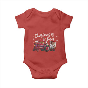 Funny Christmas On The Farm Baby Onesie Vintage Red Tractor Livestock TS11 Red Print Your Wear