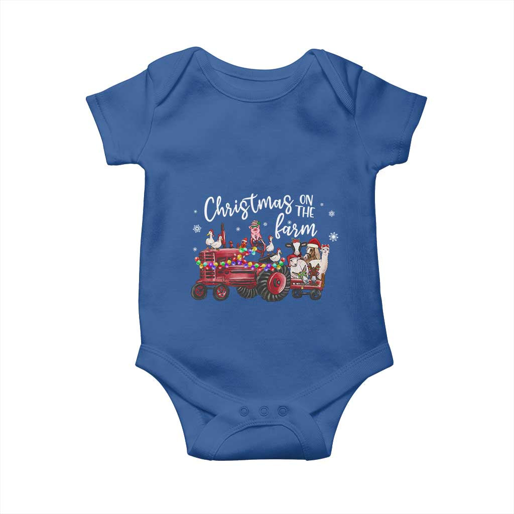 Funny Christmas On The Farm Baby Onesie Vintage Red Tractor Livestock TS11 Royal Blue Print Your Wear
