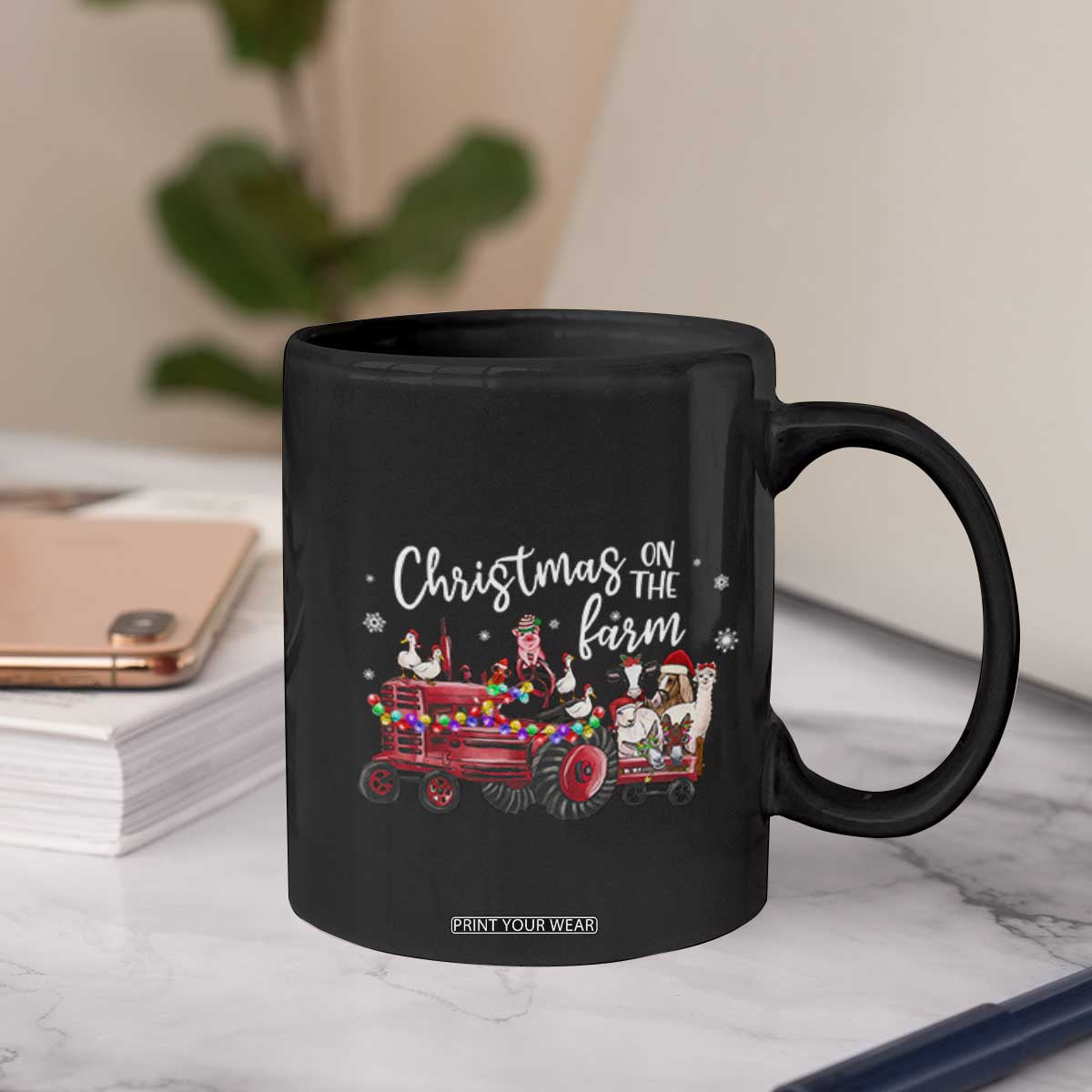 Funny Christmas On The Farm Coffee Mug Vintage Red Tractor Livestock TS11 Print Your Wear