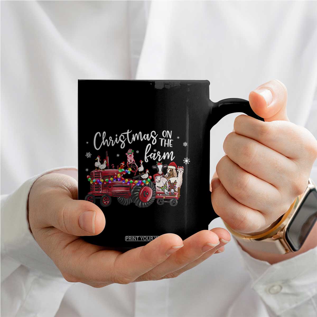 Funny Christmas On The Farm Coffee Mug Vintage Red Tractor Livestock TS11 Print Your Wear