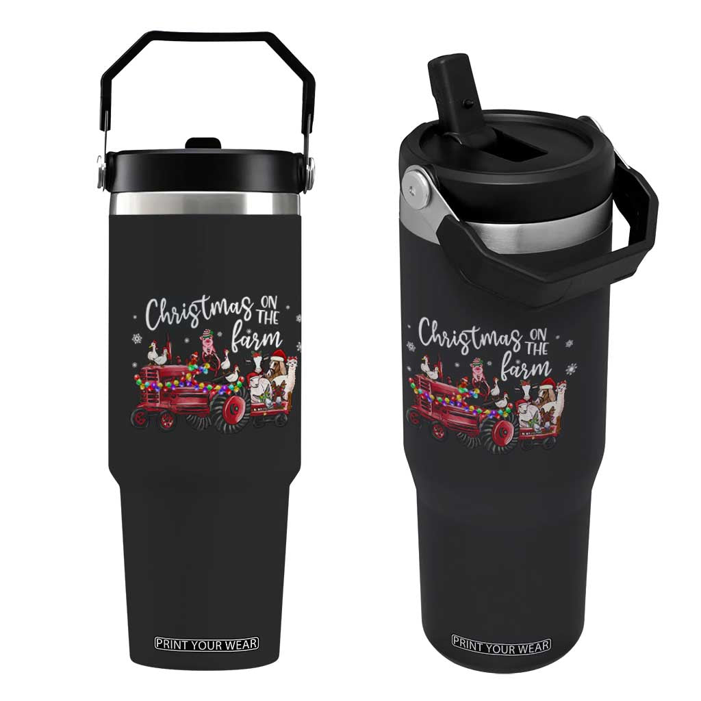 Funny Christmas On The Farm Flip Straw Tumbler Vintage Red Tractor Livestock TS11 One Size: 30 oz Black Print Your Wear