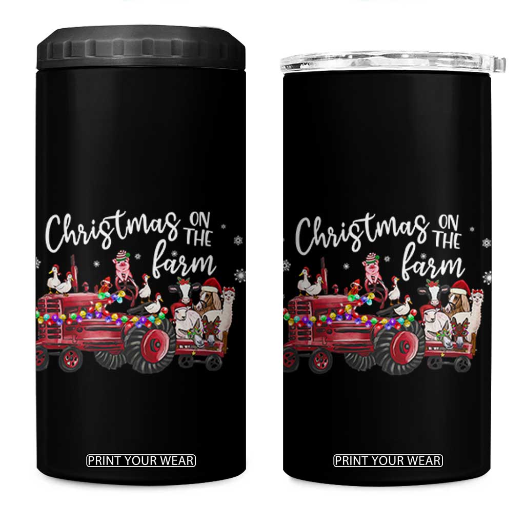 Funny Christmas On The Farm 4 in 1 Can Cooler Tumbler Vintage Red Tractor Livestock TS11 One Size: 16 oz Black Print Your Wear