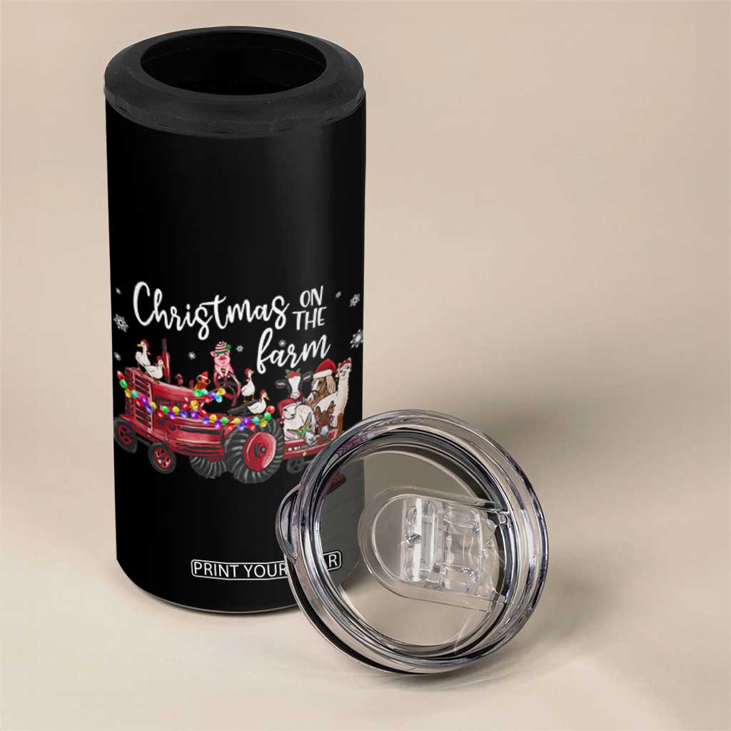 Funny Christmas On The Farm 4 in 1 Can Cooler Tumbler Vintage Red Tractor Livestock TS11 Print Your Wear