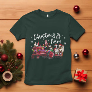 Funny Christmas On The Farm T Shirt Vintage Red Tractor Livestock TS11 Dark Forest Green Print Your Wear