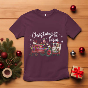 Funny Christmas On The Farm T Shirt Vintage Red Tractor Livestock TS11 Maroon Print Your Wear