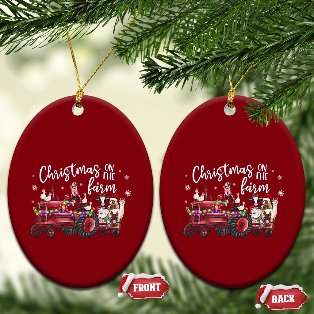 Funny Christmas On The Farm Ceramic Ornament Vintage Red Tractor Livestock TS11 Print Your Wear