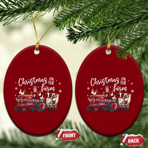 Funny Christmas On The Farm Ceramic Ornament Vintage Red Tractor Livestock TS11 Print Your Wear