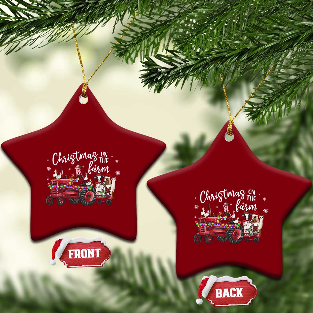 Funny Christmas On The Farm Ceramic Ornament Vintage Red Tractor Livestock TS11 Print Your Wear