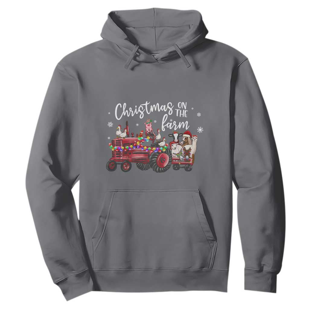 Funny Christmas On The Farm Hoodie Vintage Red Tractor Livestock TS11 Charcoal Print Your Wear