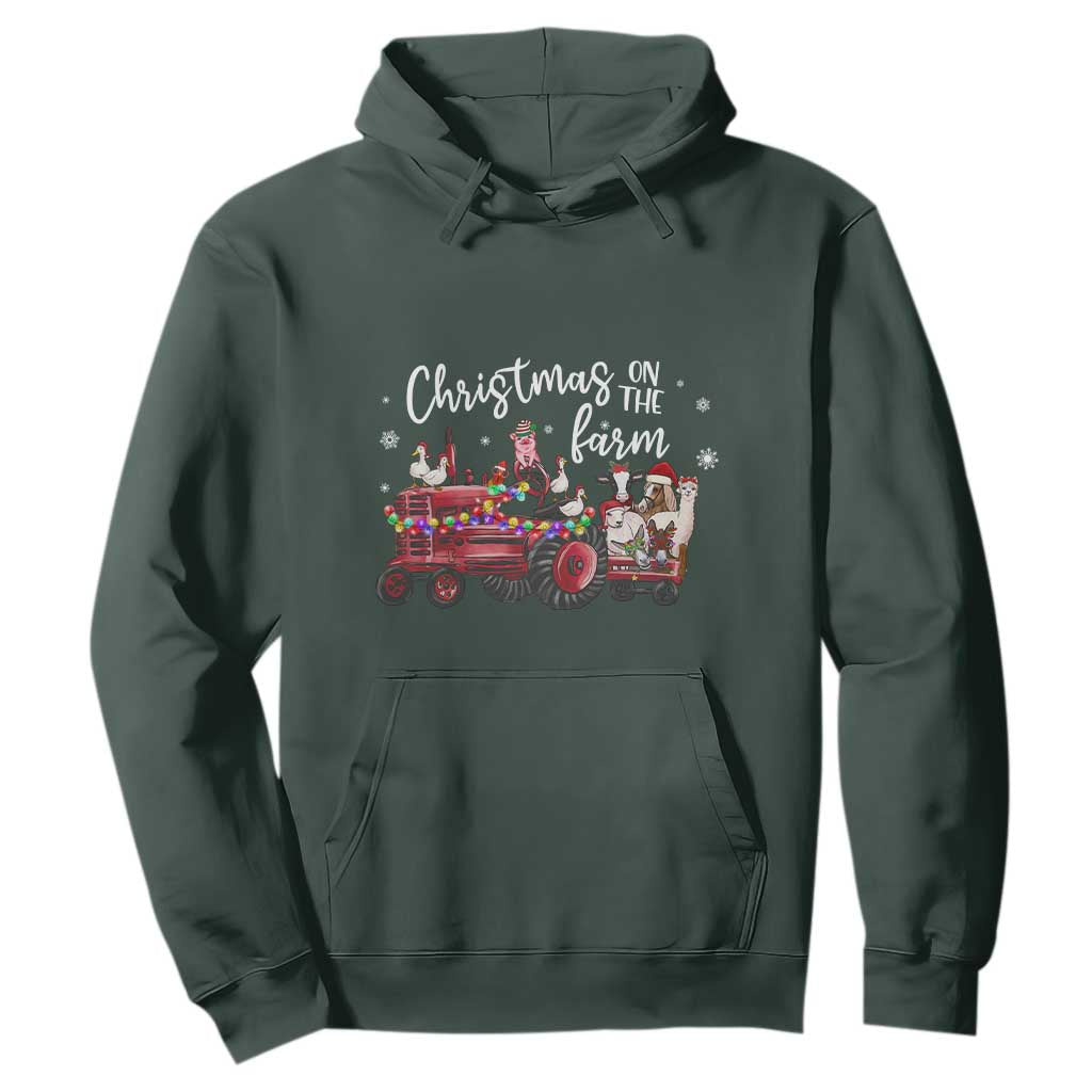 Funny Christmas On The Farm Hoodie Vintage Red Tractor Livestock TS11 Dark Forest Green Print Your Wear