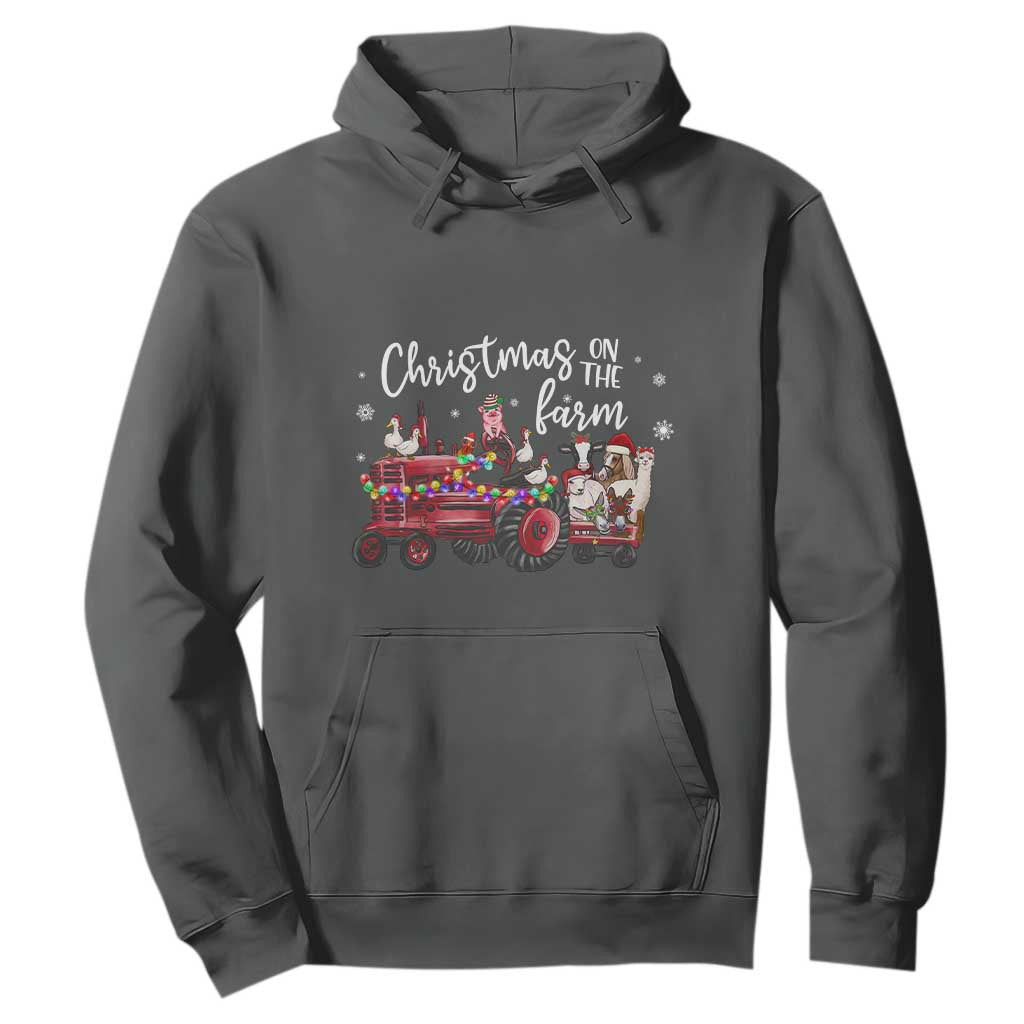 Funny Christmas On The Farm Hoodie Vintage Red Tractor Livestock TS11 Dark Heather Print Your Wear