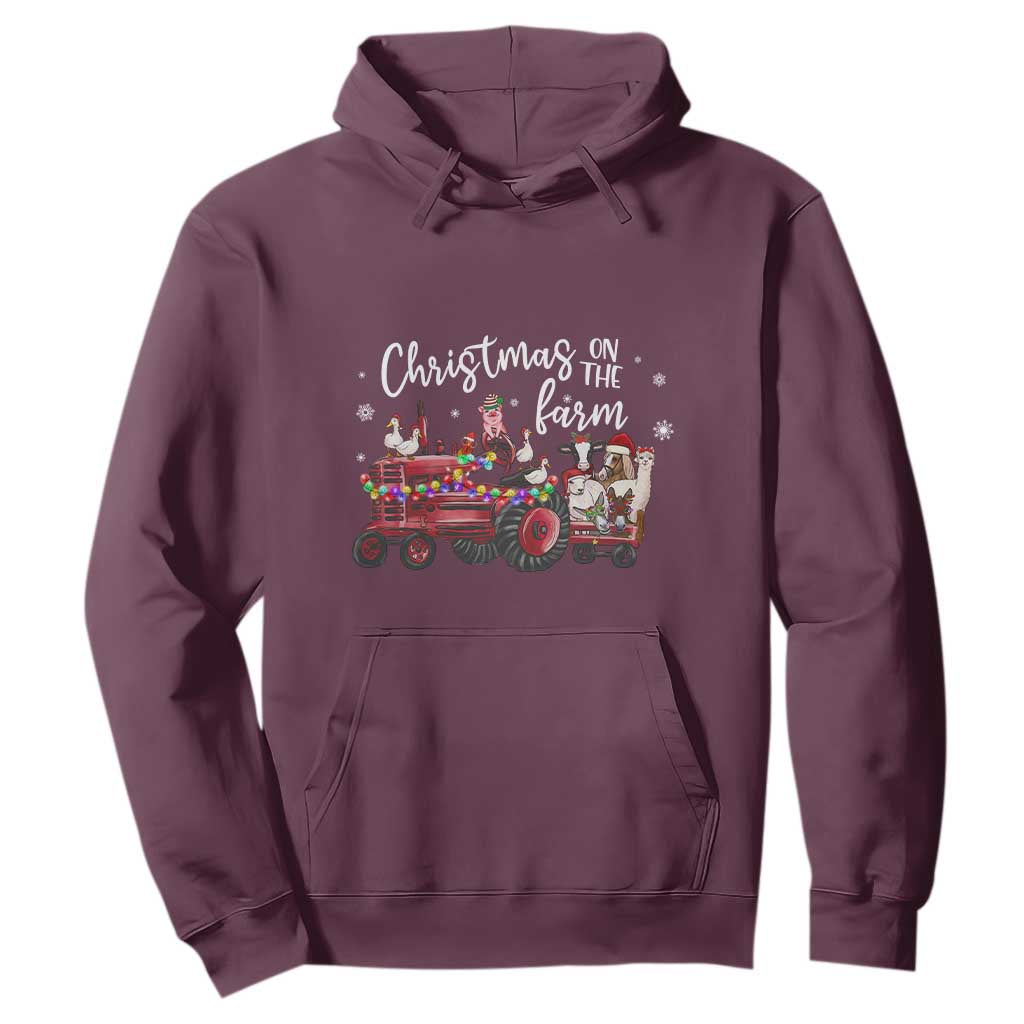 Funny Christmas On The Farm Hoodie Vintage Red Tractor Livestock TS11 Maroon Print Your Wear