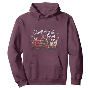 Funny Christmas On The Farm Hoodie Vintage Red Tractor Livestock TS11 Maroon Print Your Wear