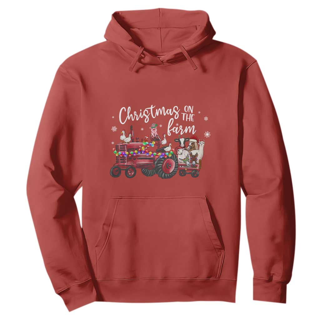 Funny Christmas On The Farm Hoodie Vintage Red Tractor Livestock TS11 Red Print Your Wear
