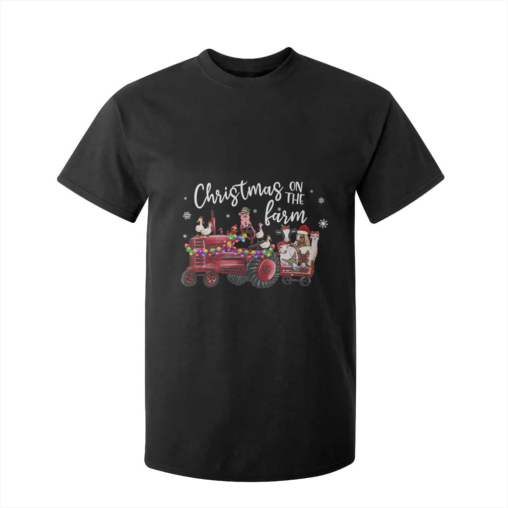 Funny Christmas On The Farm T Shirt For Kid Vintage Red Tractor Livestock TS11 Black Print Your Wear