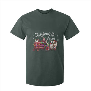Funny Christmas On The Farm T Shirt For Kid Vintage Red Tractor Livestock TS11 Dark Forest Green Print Your Wear