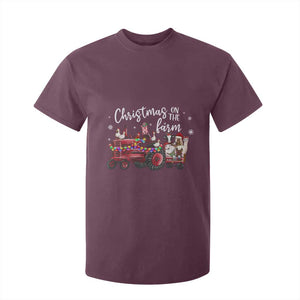 Funny Christmas On The Farm T Shirt For Kid Vintage Red Tractor Livestock TS11 Maroon Print Your Wear