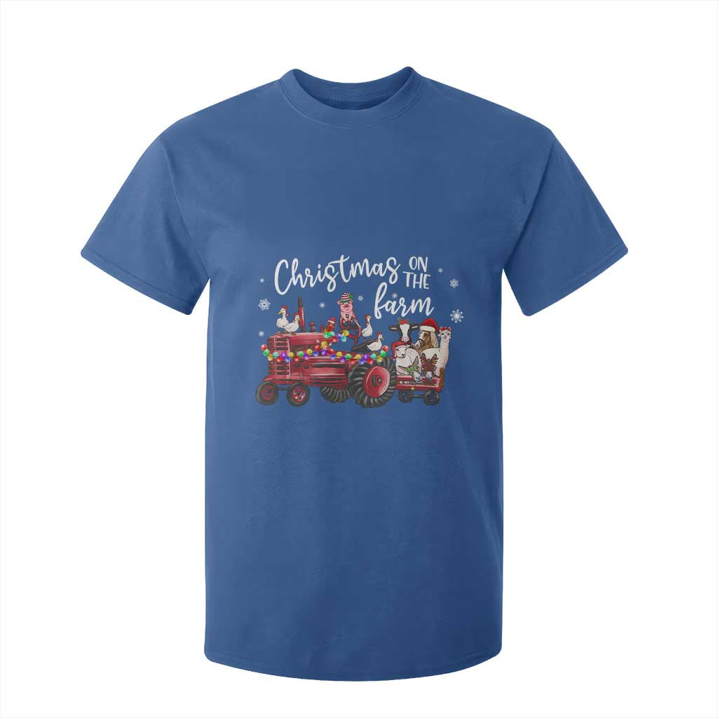 Funny Christmas On The Farm T Shirt For Kid Vintage Red Tractor Livestock TS11 Royal Blue Print Your Wear