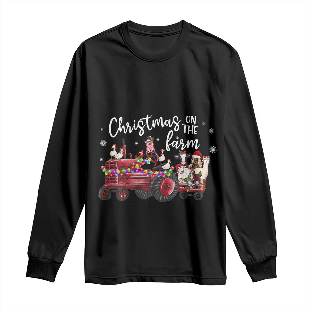 Funny Christmas On The Farm Long Sleeve Shirt Vintage Red Tractor Livestock TS11 Black Print Your Wear