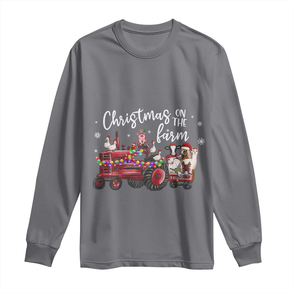 Funny Christmas On The Farm Long Sleeve Shirt Vintage Red Tractor Livestock TS11 Charcoal Print Your Wear