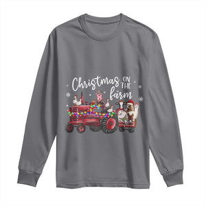 Funny Christmas On The Farm Long Sleeve Shirt Vintage Red Tractor Livestock TS11 Charcoal Print Your Wear