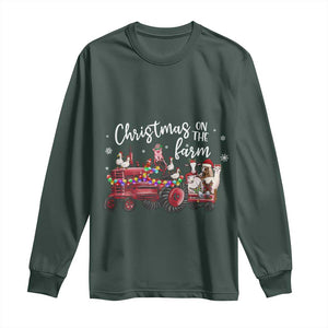 Funny Christmas On The Farm Long Sleeve Shirt Vintage Red Tractor Livestock TS11 Dark Forest Green Print Your Wear
