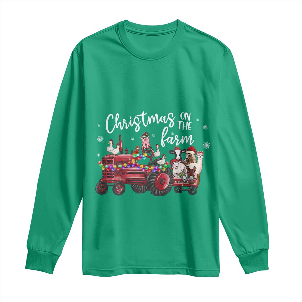 Funny Christmas On The Farm Long Sleeve Shirt Vintage Red Tractor Livestock TS11 Irish Green Print Your Wear