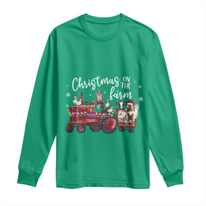 Funny Christmas On The Farm Long Sleeve Shirt Vintage Red Tractor Livestock TS11 Irish Green Print Your Wear