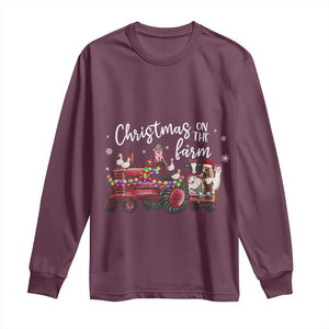 Funny Christmas On The Farm Long Sleeve Shirt Vintage Red Tractor Livestock TS11 Maroon Print Your Wear