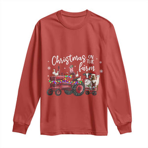 Funny Christmas On The Farm Long Sleeve Shirt Vintage Red Tractor Livestock TS11 Red Print Your Wear