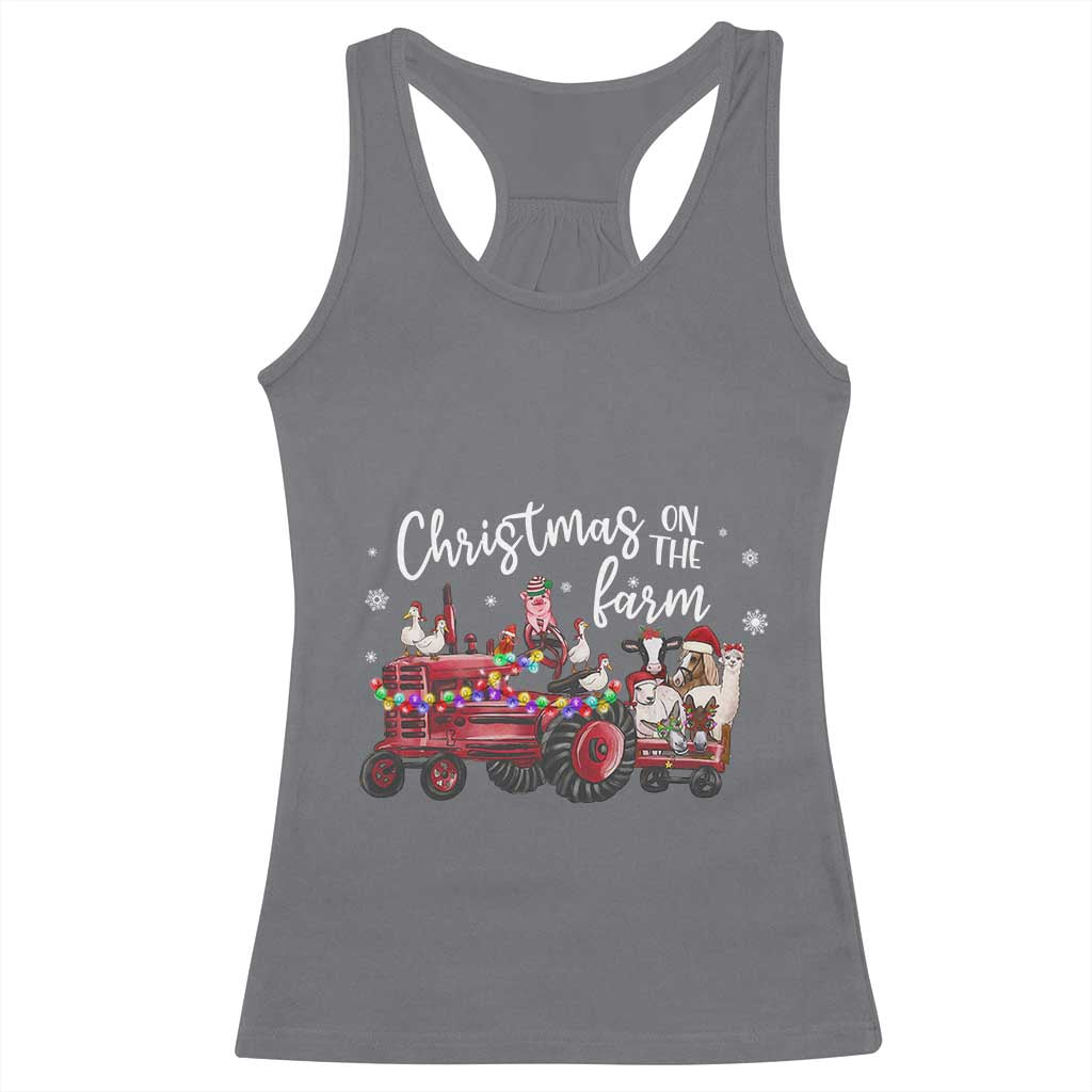 Funny Christmas On The Farm Racerback Tank Top Vintage Red Tractor Livestock TS11 Charcoal Print Your Wear