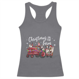 Funny Christmas On The Farm Racerback Tank Top Vintage Red Tractor Livestock TS11 Charcoal Print Your Wear
