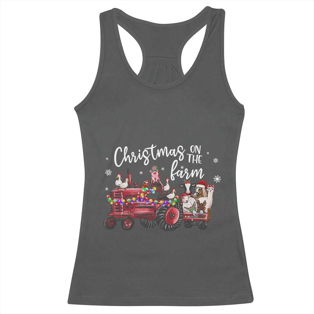 Funny Christmas On The Farm Racerback Tank Top Vintage Red Tractor Livestock TS11 Dark Heather Print Your Wear