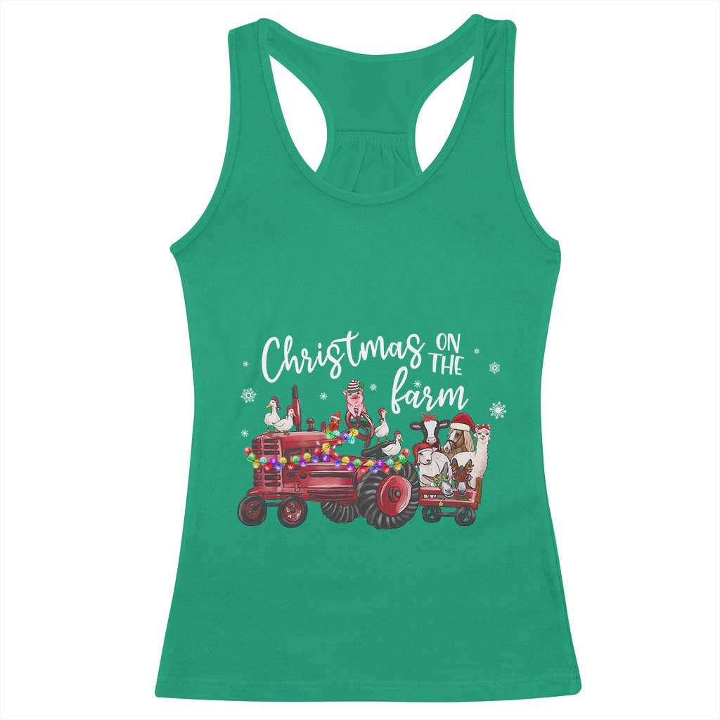 Funny Christmas On The Farm Racerback Tank Top Vintage Red Tractor Livestock TS11 Irish Green Print Your Wear