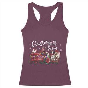 Funny Christmas On The Farm Racerback Tank Top Vintage Red Tractor Livestock TS11 Maroon Print Your Wear