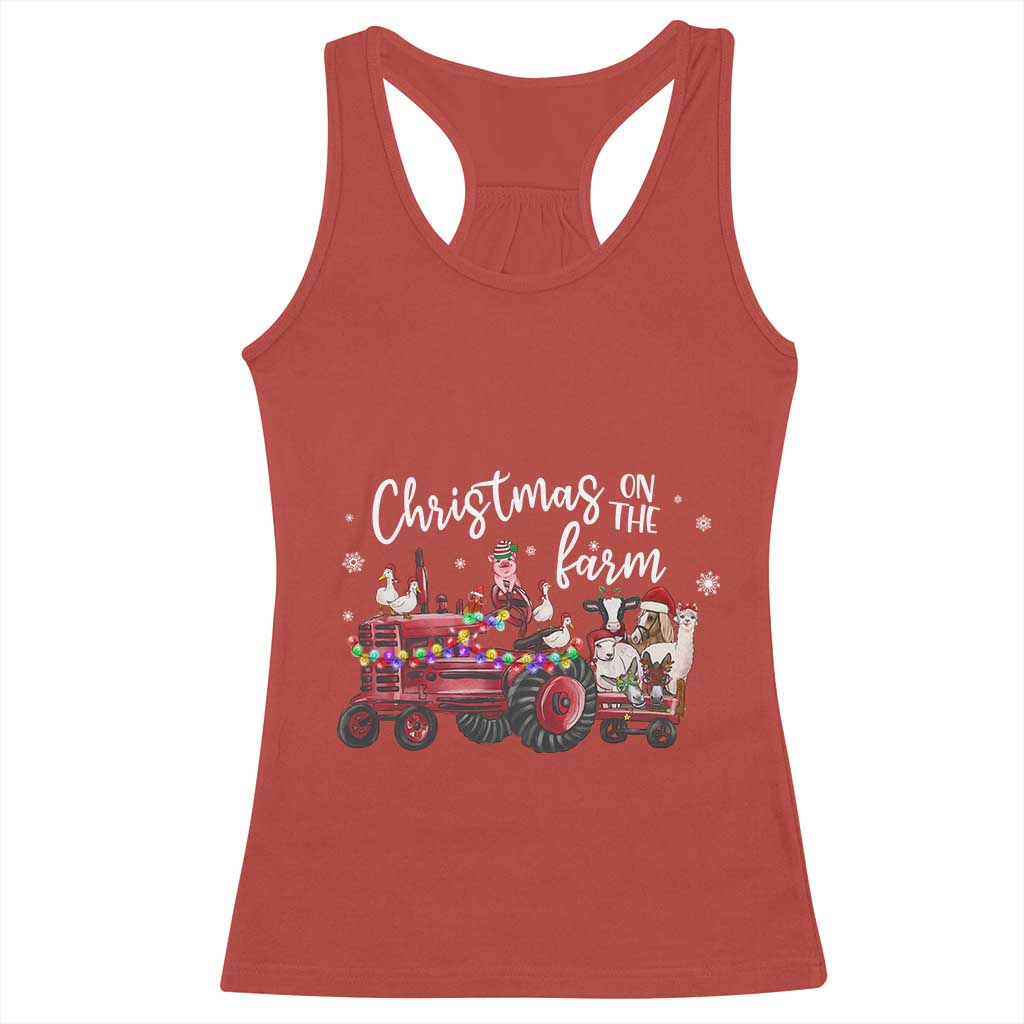 Funny Christmas On The Farm Racerback Tank Top Vintage Red Tractor Livestock TS11 Red Print Your Wear