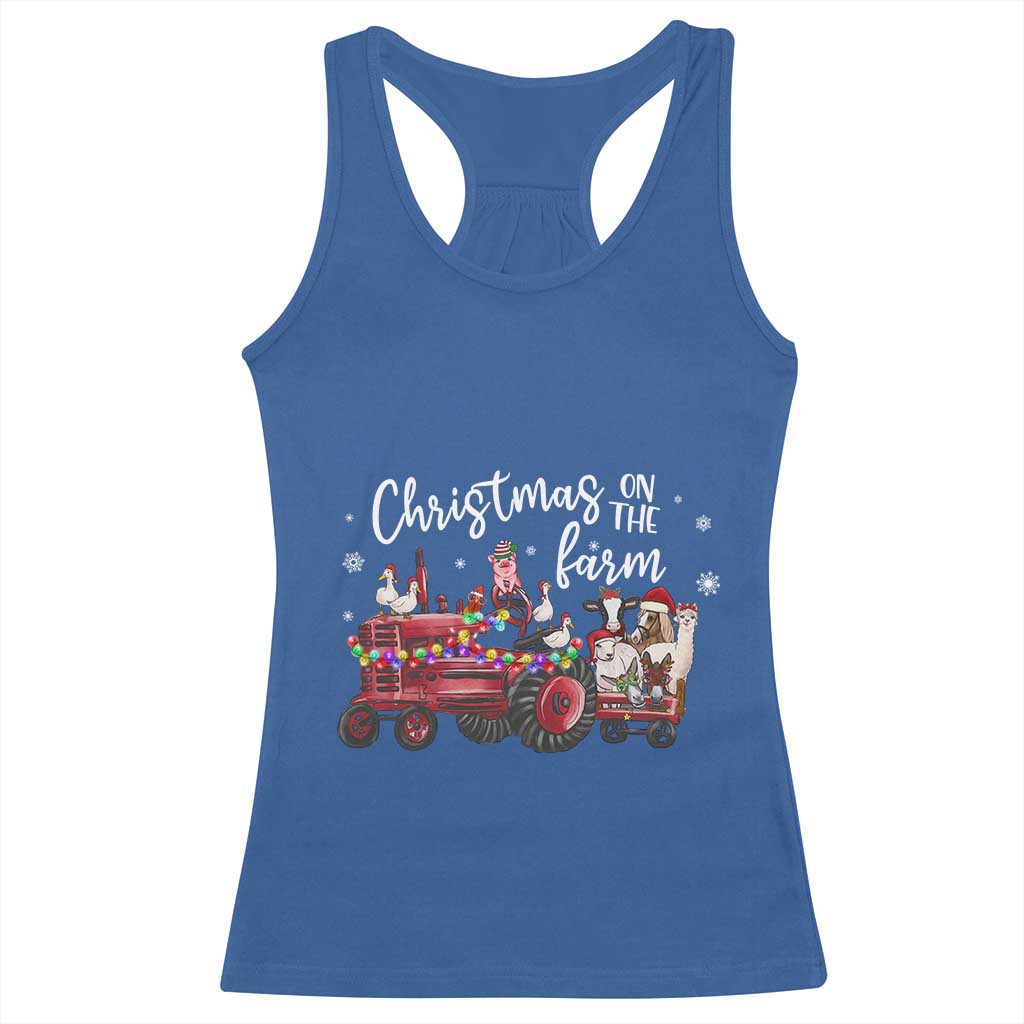 Funny Christmas On The Farm Racerback Tank Top Vintage Red Tractor Livestock TS11 Royal Blue Print Your Wear