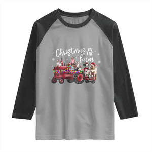 Funny Christmas On The Farm Raglan Shirt Vintage Red Tractor Livestock TS11 Sport Gray Black Print Your Wear
